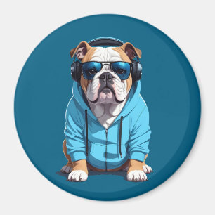 Engelse Bulldog met hoodie Grappige coole muziek Magneet