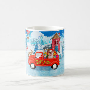 Engelse Bulldog met kerstcadeau Truck Snow Koffiemok