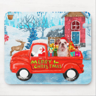 Engelse Bulldog met kerstcadeau Truck Snow Muismat