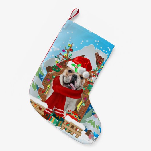 Engelse Bulldog met kerstcadeaus Kleine Kerstsok (Voorkant (Hangend))