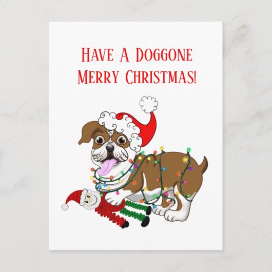 Engelse Bulldog met kerstlampjes voor prettig kers Feestdagenkaart (Voorkant)