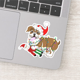 Engelse Bulldog Met Kerstverlichting Prettig Kerst Sticker