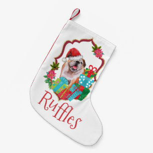 Engelse bulldog met pet kerstmis kleine kerstsok