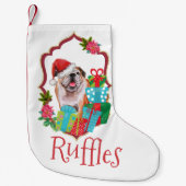 Engelse bulldog met pet kerstmis kleine kerstsok (Voorkant)
