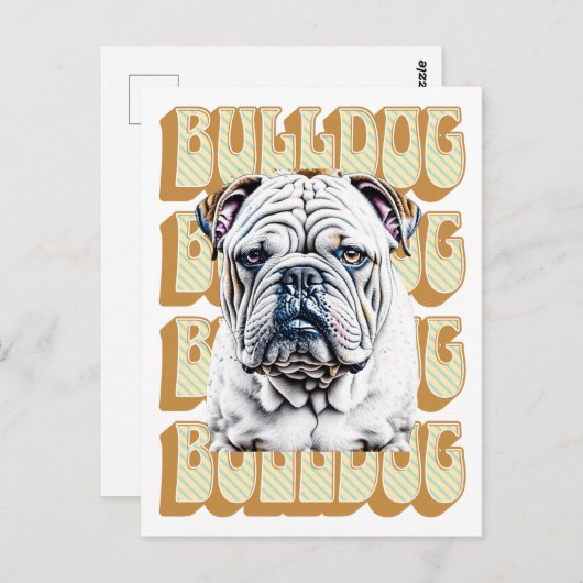 Engelse Bulldog met Retro Font Briefkaart (Voorkant / Achterkant)