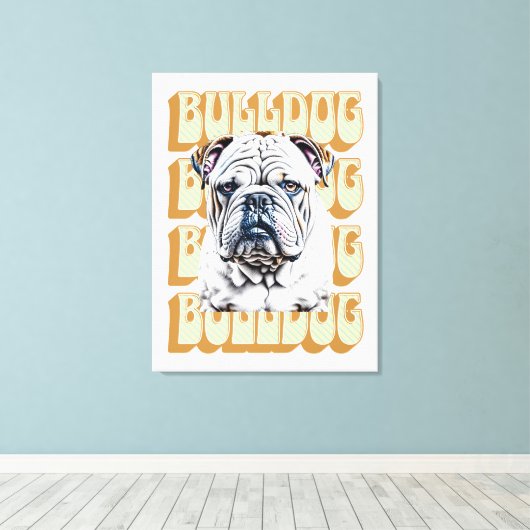 Engelse Bulldog met Retro Font Canvas Afdruk (Insitu (Houten vloer))