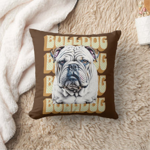 Engelse Bulldog met Retro Font Kussen