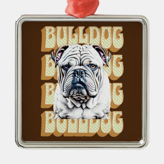 Engelse Bulldog met Retro Font Metalen Ornament (Voorkant)