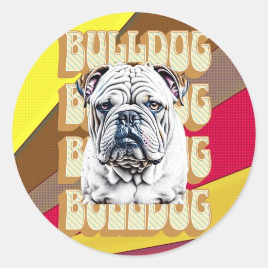 Engelse Bulldog met Retro Font Ronde Sticker (Voorkant)