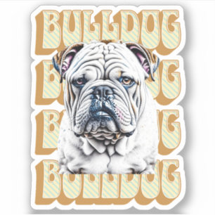 Engelse Bulldog met Retro Font Sticker