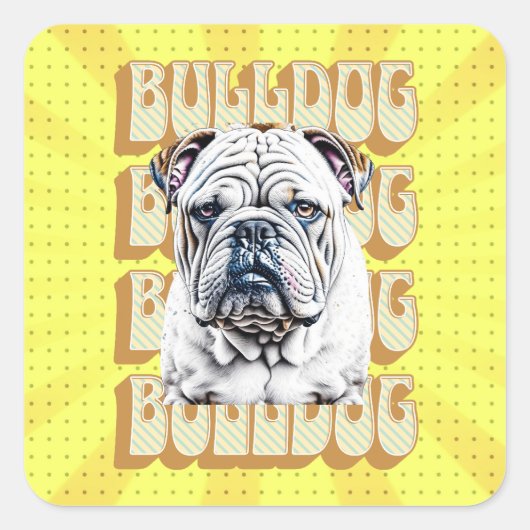 Engelse Bulldog met Retro Font Vierkante Sticker (Voorkant)