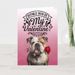 Engelse Bulldog met roos Aangepaste Valentijnsdag Feestdagen Kaart