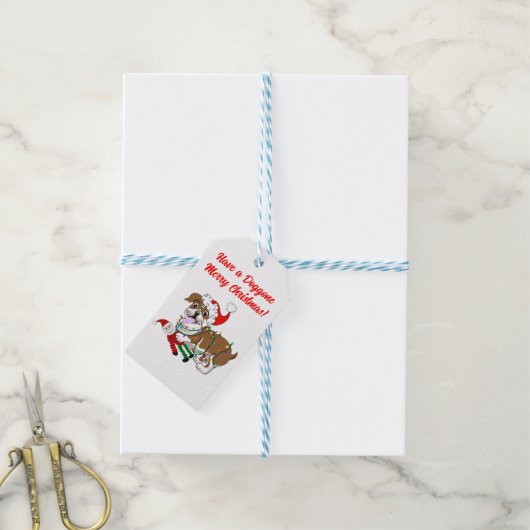 Engelse Bulldog met wiellampjes Cadeaulabel (Met Touw)