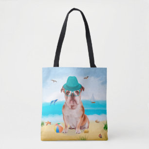 Engelse Bulldog op Beach Draagtas