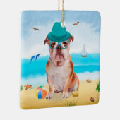 Engelse Bulldog op Beach Keramisch Ornament (Rechts)
