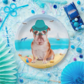 Engelse Bulldog op Beach Papieren Bordje (Feest)
