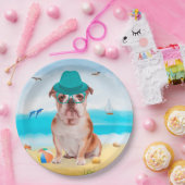 Engelse Bulldog op Beach Papieren Bordje (Feest)
