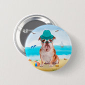 Engelse Bulldog op Beach Ronde Button 5,7 Cm (Voorkant /achterkant)