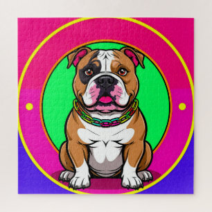 Engelse Bulldog op een Kleurrijke Achtergrond Legpuzzel