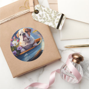 Engelse Bulldog op een peddel: een Schilderachtig  Ronde Sticker