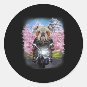 Engelse Bulldog op motorfiets touour Japans tuin Ronde Sticker