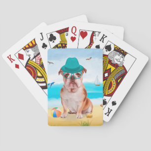 Engelse Bulldog op Strand Pokerkaarten