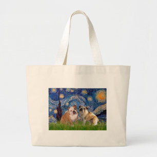 Engelse Bulldog Paar 2 - Sterrennacht Grote Tote Bag