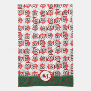 Engelse Bulldog Patroon Monogram Kerstmis Hond Theedoek
