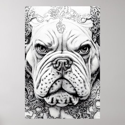 Engelse Bulldog Pet Wild Natuur Illustration Line Poster (Voorkant)