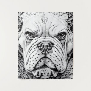 Engelse Bulldog Pet Wild Natuur Illustration Line Wandkleed