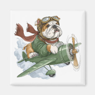 Engelse Bulldog Piloot Vliegtuig Magneet