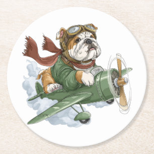 Engelse Bulldog Piloot Vliegtuig Ronde Kartonnen Onderzetter