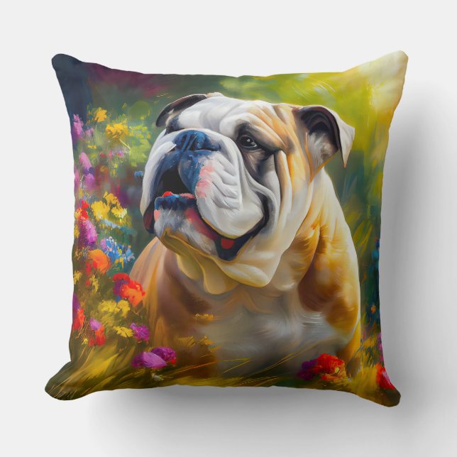 Engelse Bulldog Portrait Impressionist Style Kussen (Voorkant)