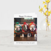 Engelse Bulldog Puppies Kerst Kaart (Gele Bloem)