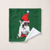 Engelse Bulldog Puppy Kerstmis Bad Handdoek (Wasdoekje)