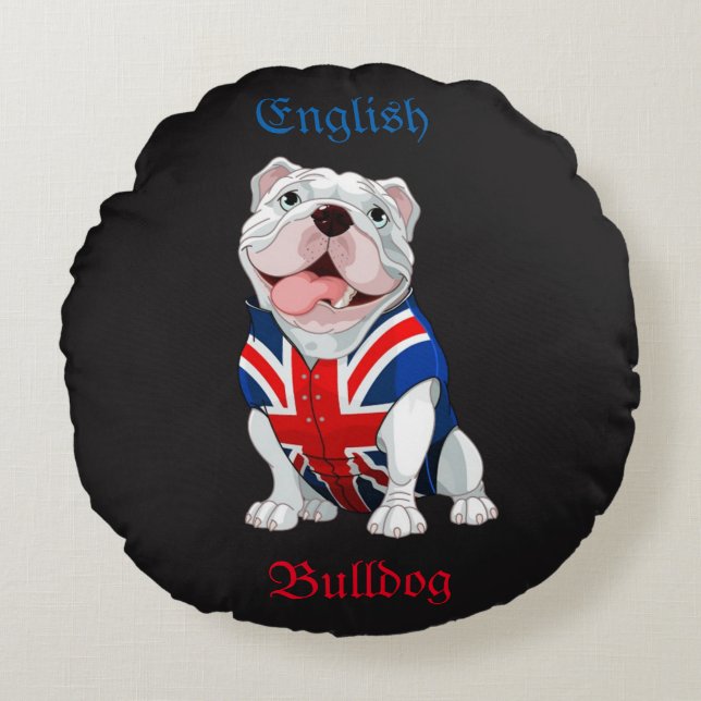 Engelse Bulldog Rond Kussen (Voorkant)