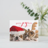 Engelse Bulldog Santa en Rendier Feestdagenkaart (Staand voorkant)
