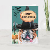 Engelse bulldog schattige hond heks happy howlowee kaart (Voorkant)