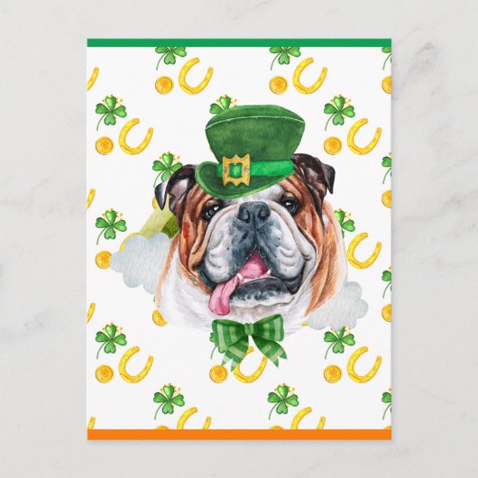 Engelse Bulldog Shamrock St. Patricks Day Feestdagenkaart (Voorkant)