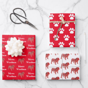 Engelse Bulldog Silhouet Red Merry Woofmas Inpakpapier Vel