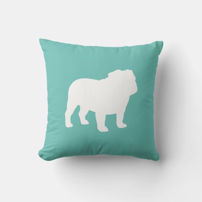 Engelse Bulldog Silhouette Blauwgroen en wit Kussen (Voorkant)