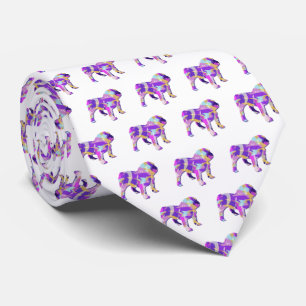 Engelse Bulldog Silhouette Paarse witte nek Stropdas