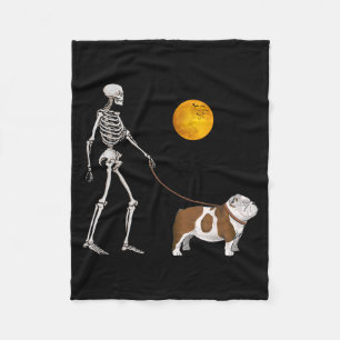 Engelse Bulldog Skelet Hond Wandelen Halloween Fleece Deken