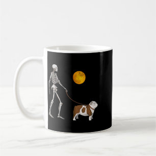 Engelse Bulldog Skelet Hond Wandelen Halloween Koffiemok
