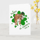 Engelse Bulldog St Patrick's Day Kaart (Gele Bloem)