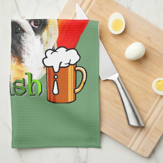 Engelse Bulldog St Patricks Day Theedoek (Quarter Fold)