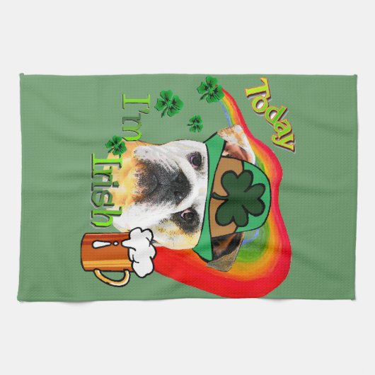 Engelse Bulldog St Patricks Day Theedoek (Horizontaal)