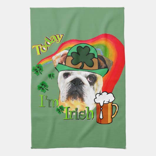 Engelse Bulldog St Patricks Day Theedoek (Verticaal)