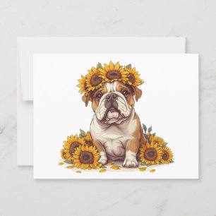 Engelse Bulldog Sunflower Crown Briefkaart