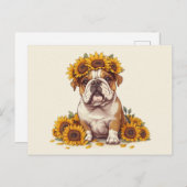 Engelse Bulldog Sunflower Crown Briefkaart (Voorkant / Achterkant)